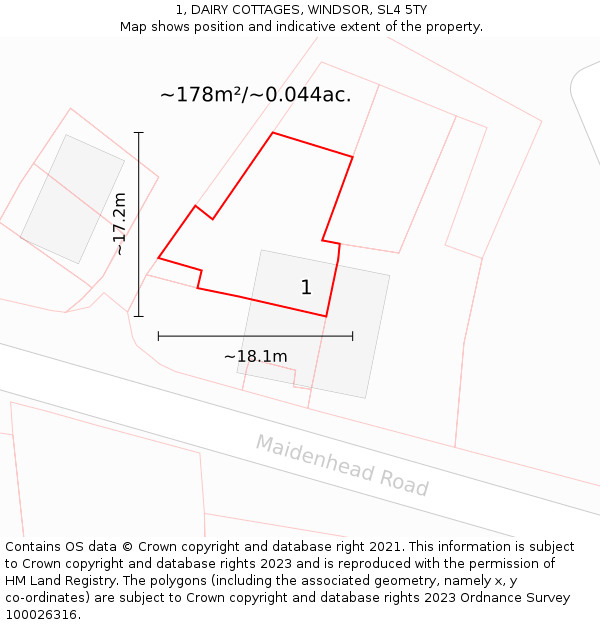 1, DAIRY COTTAGES, WINDSOR, SL4 5TY: Plot and title map