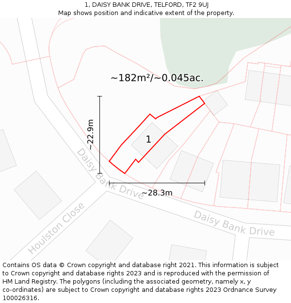 1, DAISY BANK DRIVE, TELFORD, TF2 9UJ: Plot and title map