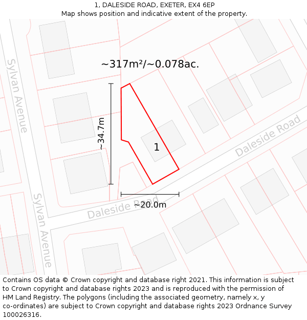 1, DALESIDE ROAD, EXETER, EX4 6EP: Plot and title map