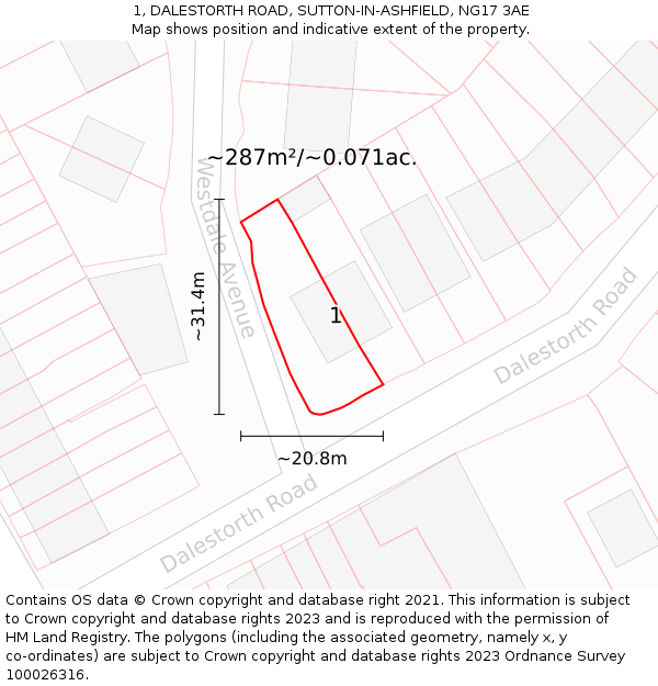 1, DALESTORTH ROAD, SUTTON-IN-ASHFIELD, NG17 3AE: Plot and title map