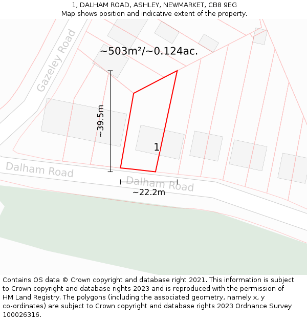 1, DALHAM ROAD, ASHLEY, NEWMARKET, CB8 9EG: Plot and title map