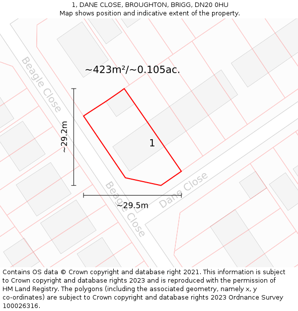 1, DANE CLOSE, BROUGHTON, BRIGG, DN20 0HU: Plot and title map