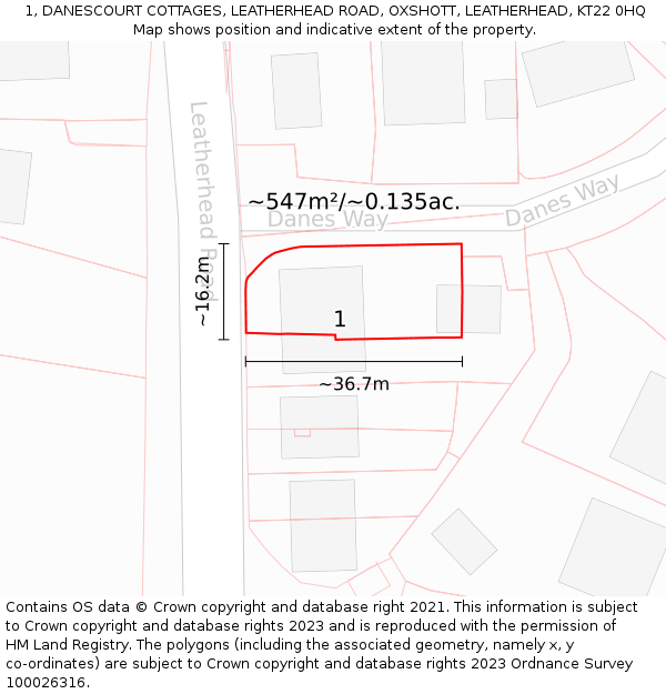 1, DANESCOURT COTTAGES, LEATHERHEAD ROAD, OXSHOTT, LEATHERHEAD, KT22 0HQ: Plot and title map