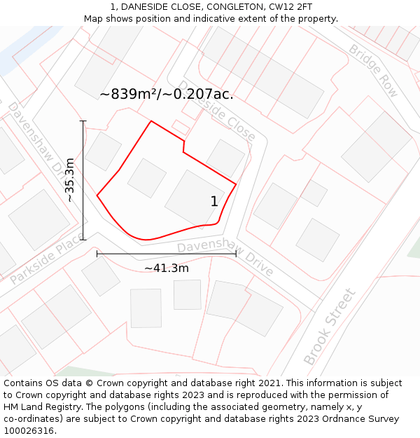 1, DANESIDE CLOSE, CONGLETON, CW12 2FT: Plot and title map