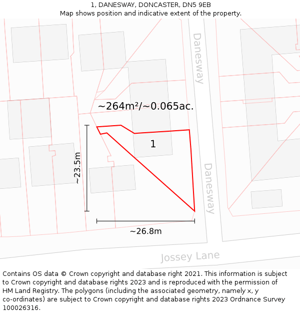 1, DANESWAY, DONCASTER, DN5 9EB: Plot and title map