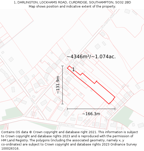 1, DARLINGTON, LOCKHAMS ROAD, CURDRIDGE, SOUTHAMPTON, SO32 2BD: Plot and title map