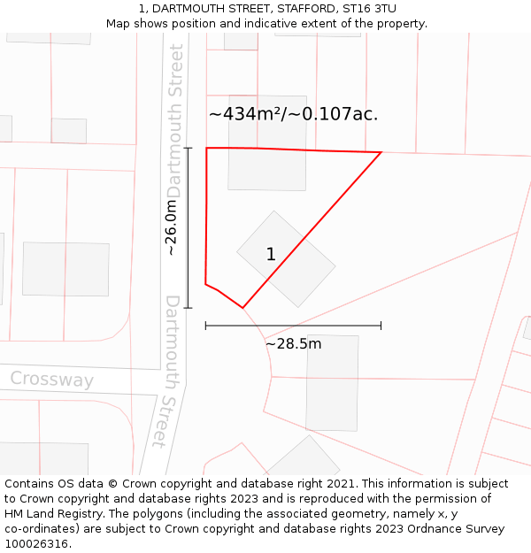 1, DARTMOUTH STREET, STAFFORD, ST16 3TU: Plot and title map