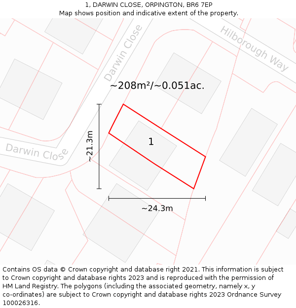 1, DARWIN CLOSE, ORPINGTON, BR6 7EP: Plot and title map