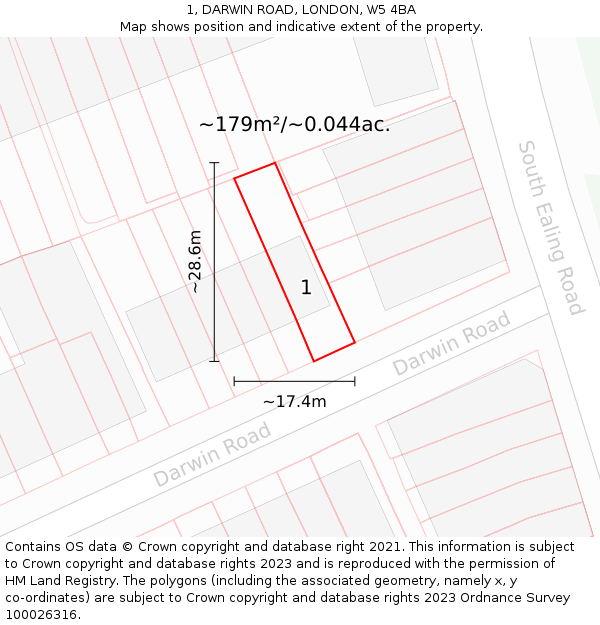 1, DARWIN ROAD, LONDON, W5 4BA: Plot and title map