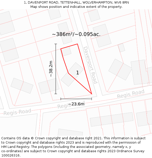 1, DAVENPORT ROAD, TETTENHALL, WOLVERHAMPTON, WV6 8RN: Plot and title map