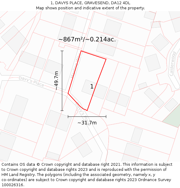 1, DAVYS PLACE, GRAVESEND, DA12 4DL: Plot and title map