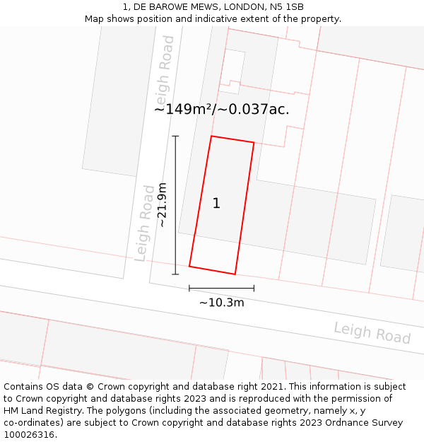 1, DE BAROWE MEWS, LONDON, N5 1SB: Plot and title map
