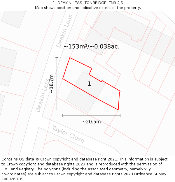 1, DEAKIN LEAS, TONBRIDGE, TN9 2JS: Plot and title map