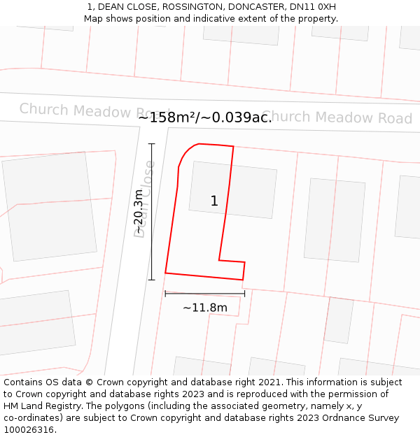 1, DEAN CLOSE, ROSSINGTON, DONCASTER, DN11 0XH: Plot and title map