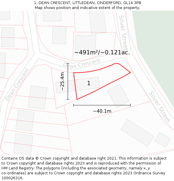 1, DEAN CRESCENT, LITTLEDEAN, CINDERFORD, GL14 3PB: Plot and title map