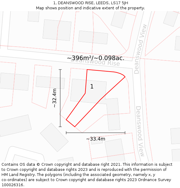 1, DEANSWOOD RISE, LEEDS, LS17 5JH: Plot and title map