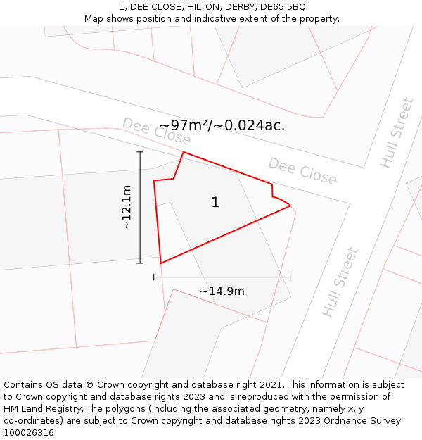 1, DEE CLOSE, HILTON, DERBY, DE65 5BQ: Plot and title map