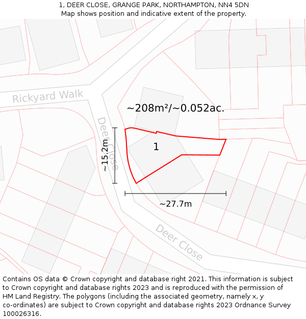 1, DEER CLOSE, GRANGE PARK, NORTHAMPTON, NN4 5DN: Plot and title map