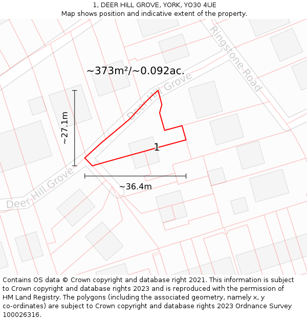 1, DEER HILL GROVE, YORK, YO30 4UE: Plot and title map