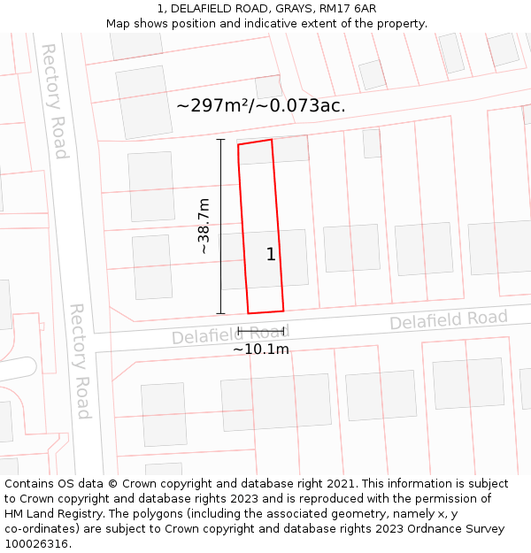 1, DELAFIELD ROAD, GRAYS, RM17 6AR: Plot and title map