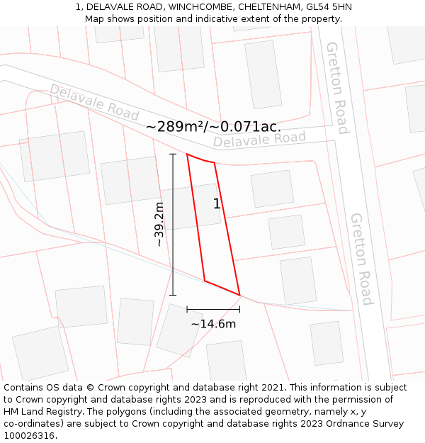 1, DELAVALE ROAD, WINCHCOMBE, CHELTENHAM, GL54 5HN: Plot and title map