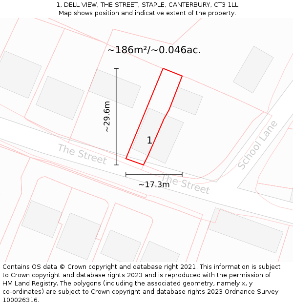 1, DELL VIEW, THE STREET, STAPLE, CANTERBURY, CT3 1LL: Plot and title map