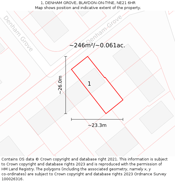 1, DENHAM GROVE, BLAYDON-ON-TYNE, NE21 6HR: Plot and title map