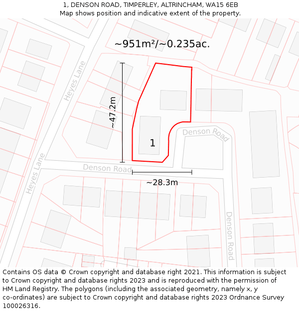 1, DENSON ROAD, TIMPERLEY, ALTRINCHAM, WA15 6EB: Plot and title map