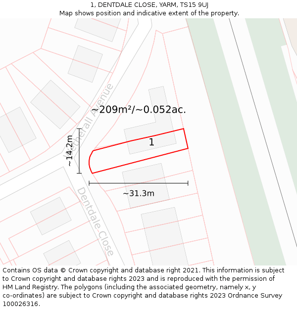 1, DENTDALE CLOSE, YARM, TS15 9UJ: Plot and title map