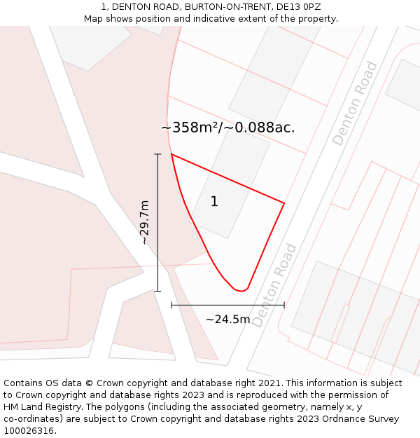 1, DENTON ROAD, BURTON-ON-TRENT, DE13 0PZ: Plot and title map