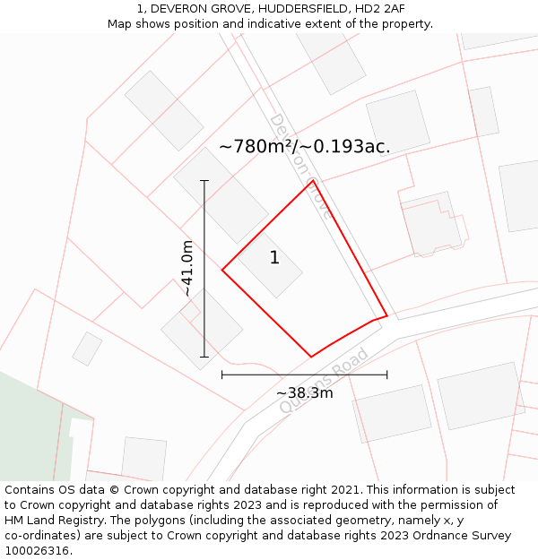1, DEVERON GROVE, HUDDERSFIELD, HD2 2AF: Plot and title map