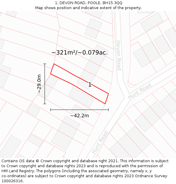 1, DEVON ROAD, POOLE, BH15 3QQ: Plot and title map