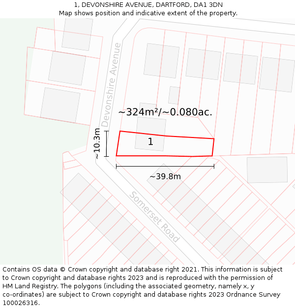 1, DEVONSHIRE AVENUE, DARTFORD, DA1 3DN: Plot and title map