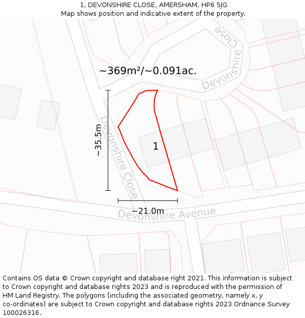 1, DEVONSHIRE CLOSE, AMERSHAM, HP6 5JG: Plot and title map