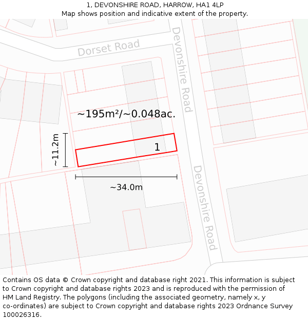 1, DEVONSHIRE ROAD, HARROW, HA1 4LP: Plot and title map