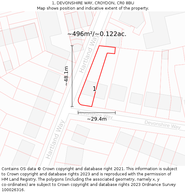 1, DEVONSHIRE WAY, CROYDON, CR0 8BU: Plot and title map