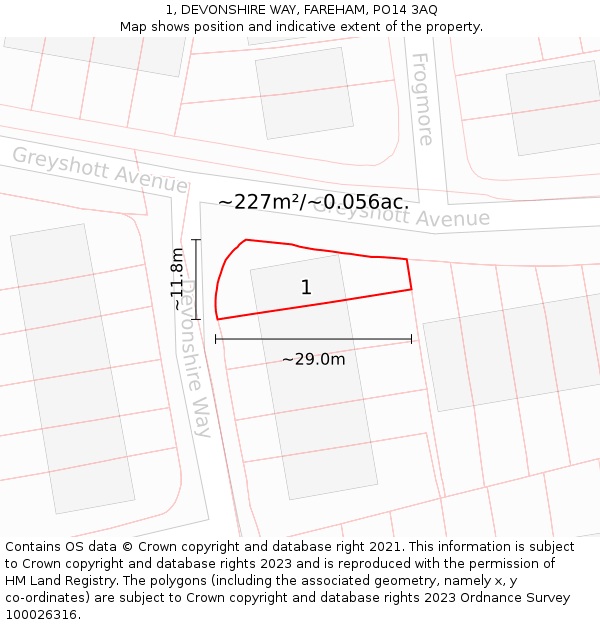 1, DEVONSHIRE WAY, FAREHAM, PO14 3AQ: Plot and title map