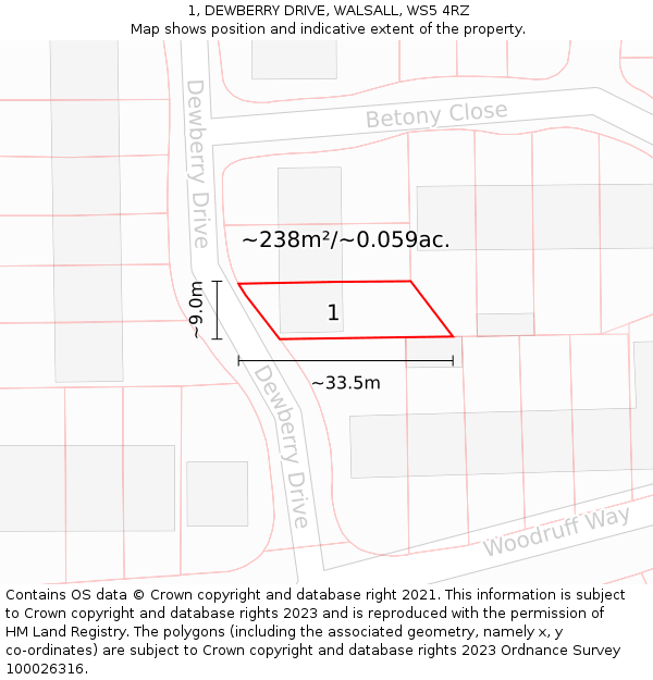 1, DEWBERRY DRIVE, WALSALL, WS5 4RZ: Plot and title map