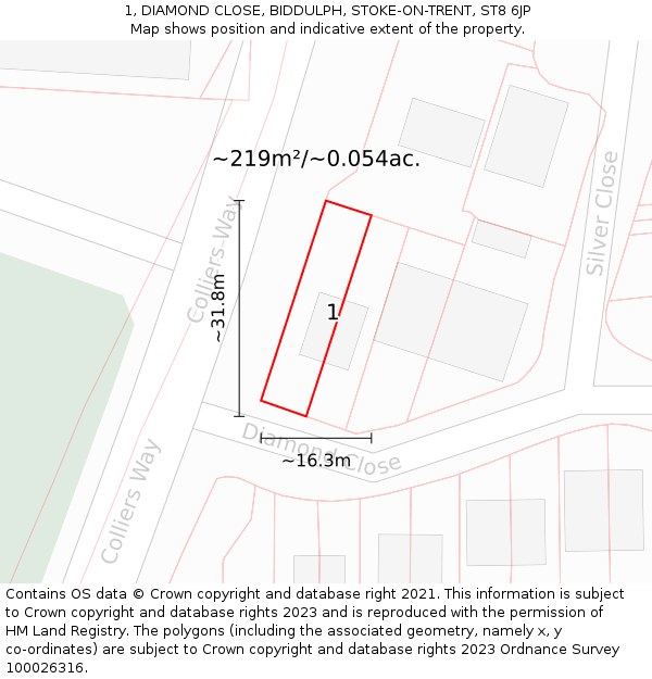 1, DIAMOND CLOSE, BIDDULPH, STOKE-ON-TRENT, ST8 6JP: Plot and title map