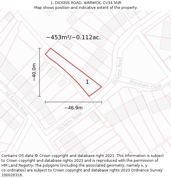 1, DICKINS ROAD, WARWICK, CV34 5NR: Plot and title map