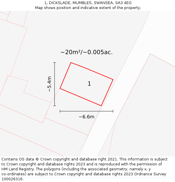 1, DICKSLADE, MUMBLES, SWANSEA, SA3 4EG: Plot and title map