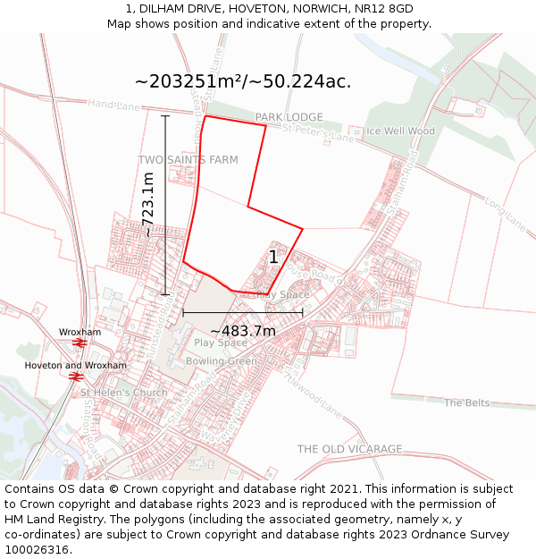 1, DILHAM DRIVE, HOVETON, NORWICH, NR12 8GD: Plot and title map