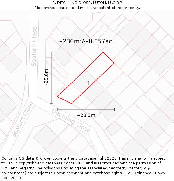 1, DITCHLING CLOSE, LUTON, LU2 8JR: Plot and title map