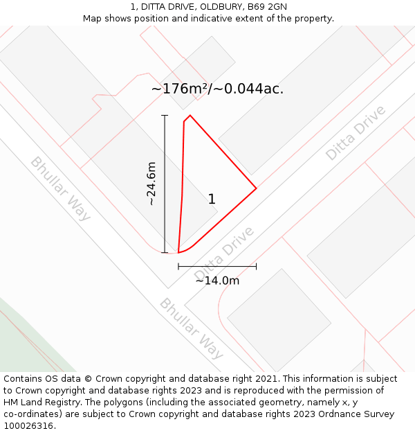 1, DITTA DRIVE, OLDBURY, B69 2GN: Plot and title map