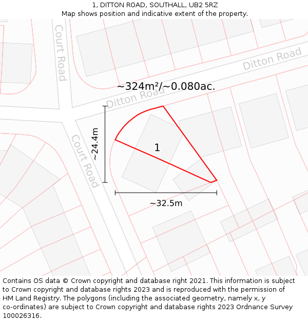 1, DITTON ROAD, SOUTHALL, UB2 5RZ: Plot and title map
