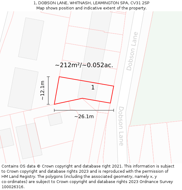 1, DOBSON LANE, WHITNASH, LEAMINGTON SPA, CV31 2SP: Plot and title map