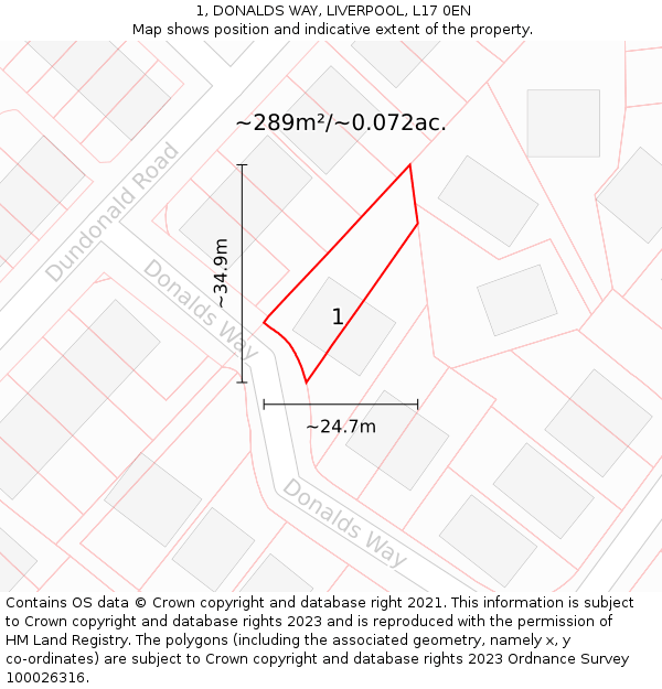 1, DONALDS WAY, LIVERPOOL, L17 0EN: Plot and title map