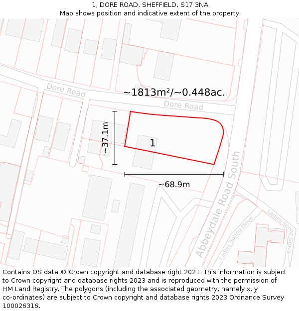 1, DORE ROAD, SHEFFIELD, S17 3NA: Plot and title map