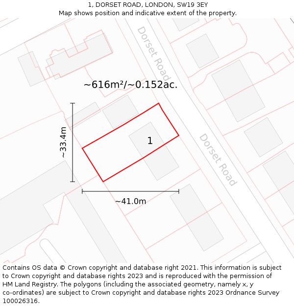 1, DORSET ROAD, LONDON, SW19 3EY: Plot and title map