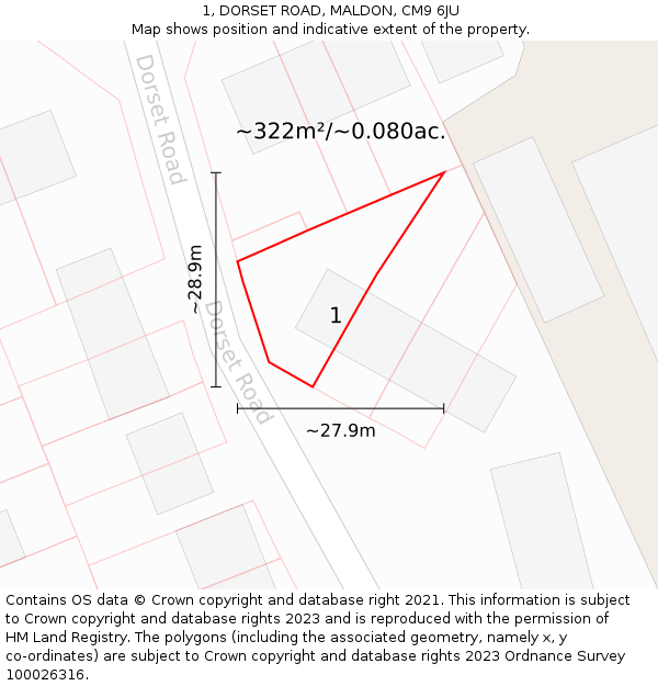 1, DORSET ROAD, MALDON, CM9 6JU: Plot and title map